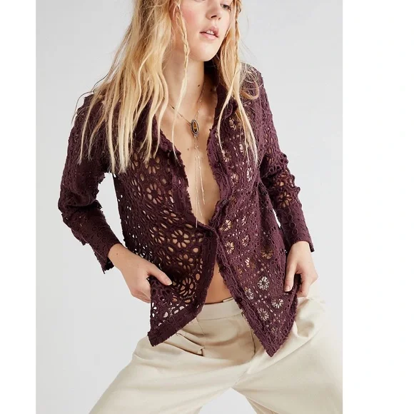 Free People FP ONE Yesenia Shacket Crochet Lace Top Shirt Jacket